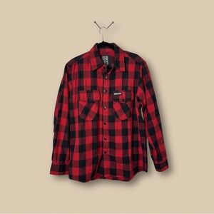 Red and Black Biker Plaid Button-Up Shirt